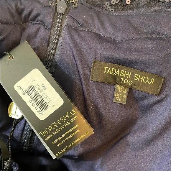 Tadashi Shoji Too Navy Embroidered Lace Evening Gown Tulle Skirt Size 16 Q   NWT - Picture 4 of 16